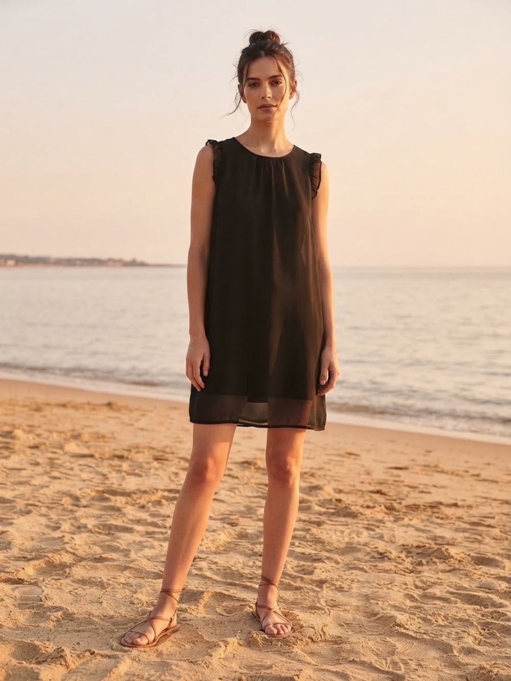 Lightweight Semi-Sheer Black Summer Dress – Size 6 / EU 38